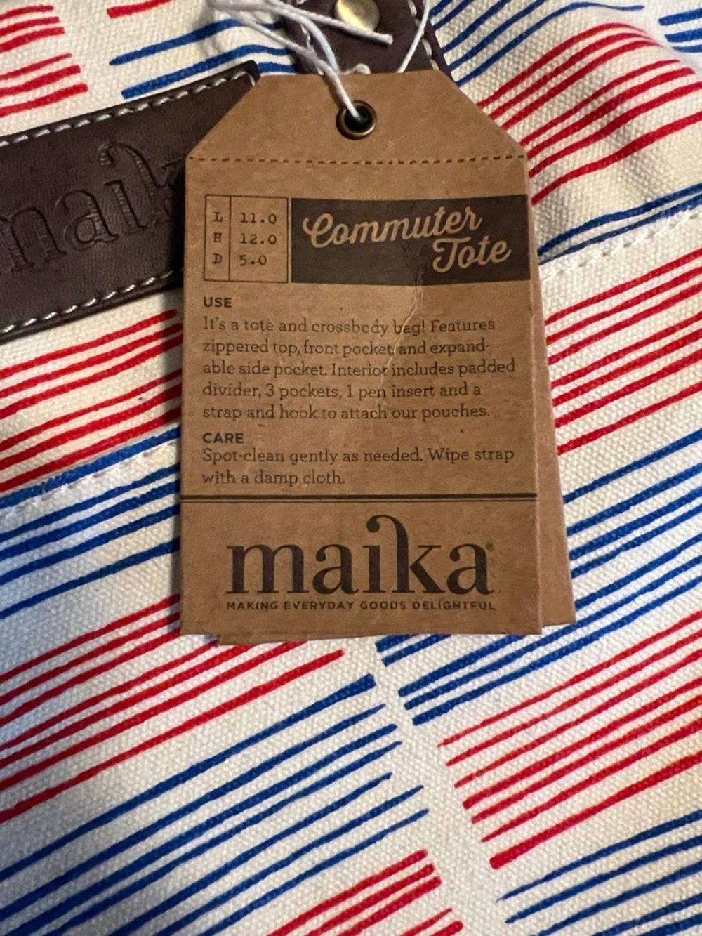 Maika Striped Commuter Canvas Tote NWT - Red, Blue & Cream - Picture 3 of 3